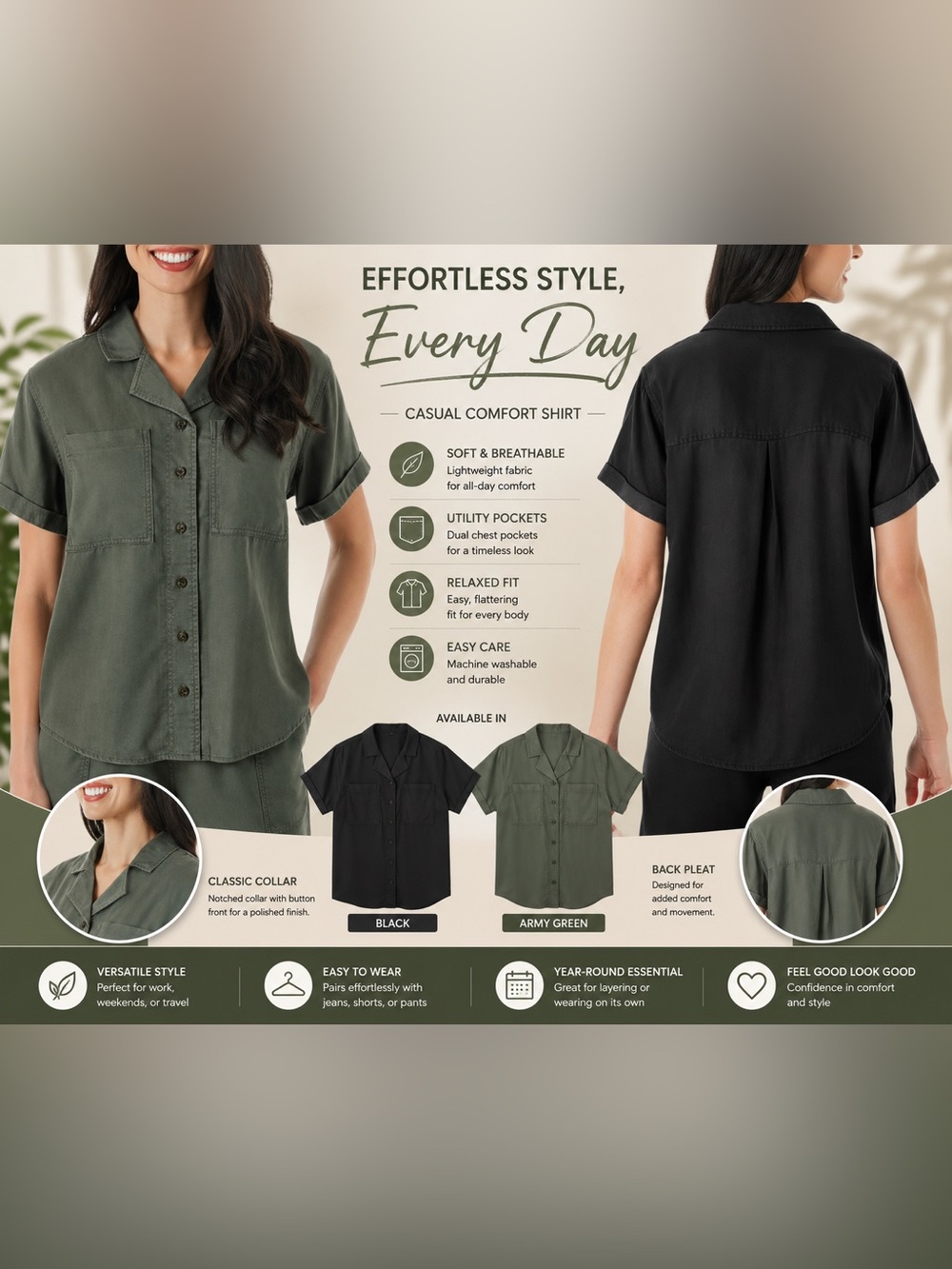 Member's Mark Tencel Camp Shirt Medium in Army Green